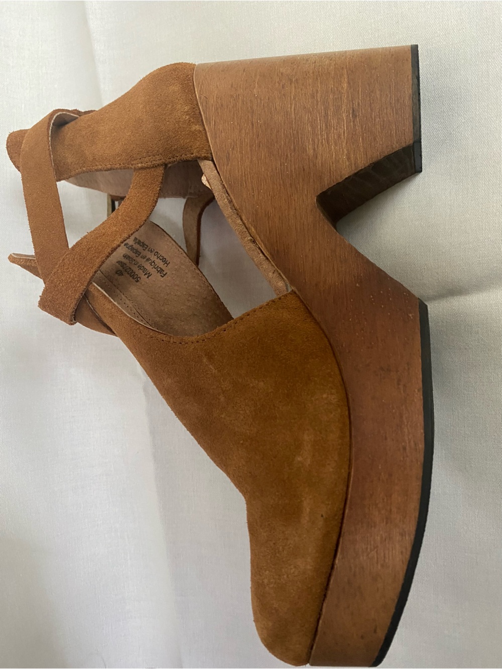 Free People Cedar Clogs Brown Suede Wooden Heel w/ Ankle Strap - Picture 5 of 8